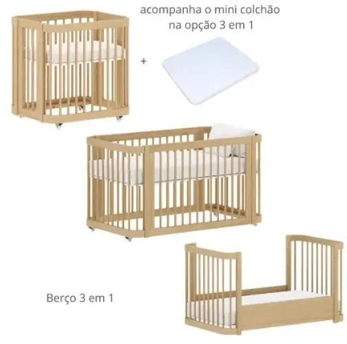 Berço evolutivo 3 em 1 - Carvalho Malva