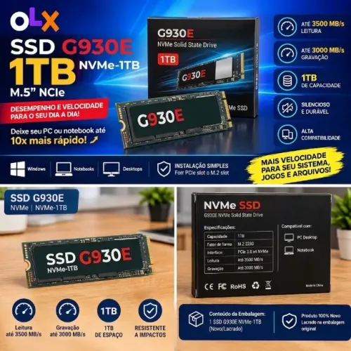 SSD NVMe G930E 1TB M.2 PCIe - NOVO / LACRADO (Alta Velocidade)
