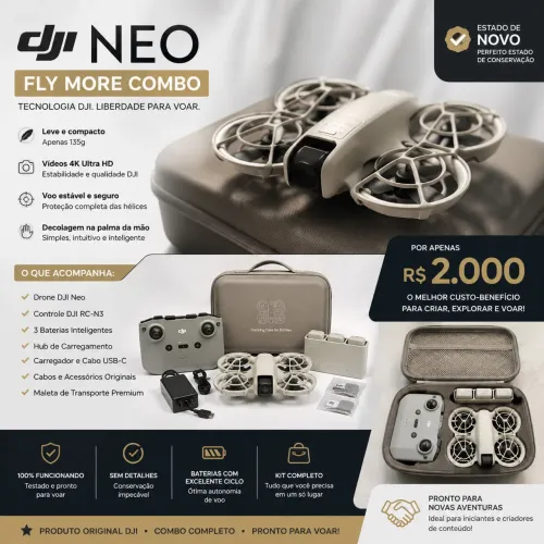 DJI Neo Fly More Combo + Controle RC-N3 + Maleta | Estado de Novo