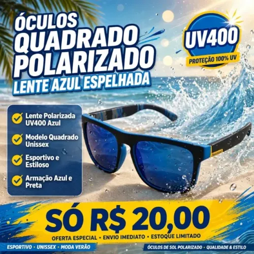 Óculos De Sol Polarizado Uv400 Quadrado Unissex Esportivo