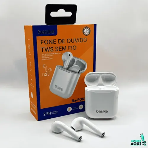 Fone de Ouvido sem fio, bluetooth, Basike TWS i12, bateria longa, microfone, touch