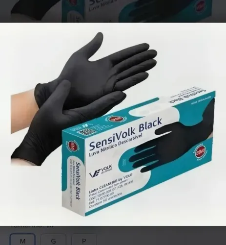 (10 peças) Luva Vinilica Nitrilica Sensi Black Slim Tamanho 8 M