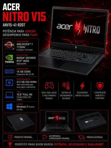 Acer Nitro V15 Ryzen 7 RTX 4050 16GB RAM 512GB SSD 15,6 FHD
