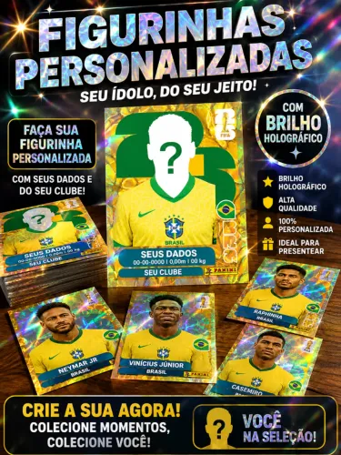 FIGURINHA PERSONALIZADA COPA 2026 - EDIÇÃO OURO HOLOGRÁFICA