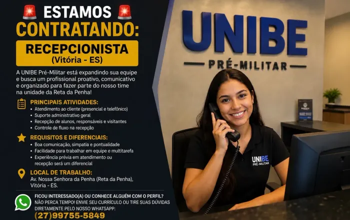 Vaga de emprego para recepcionista