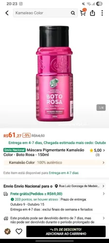 Máscara Pigmentante Kamaleão Color Boto Rosa 150ml