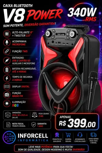 Caixa Bluetooth 340w Vibesound Recarregável com microfone