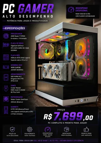 PC Gamer Ryzen 7 5700X RTX 4070 AERO 12GB