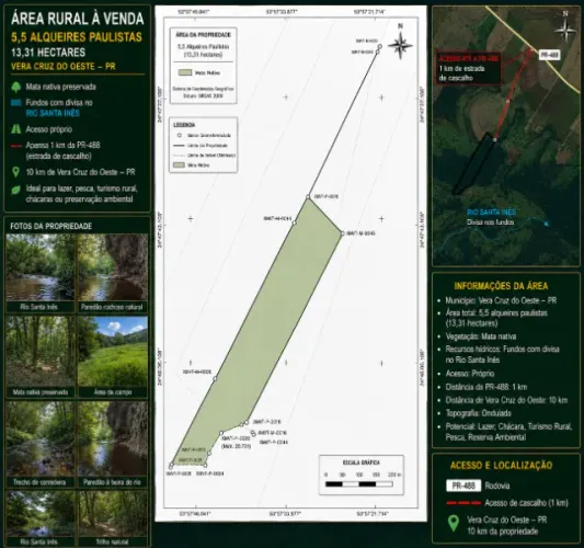 RIO SANTA INÊS NOS FUNDOS | 13,31 ha | ESCRITURA | R$ 798.000