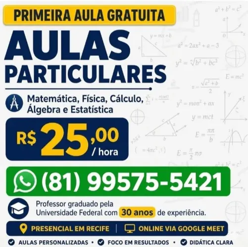 PROFESSOR PARTICULAR ONLINE DE CALCULO VIA GOOGLE MEET