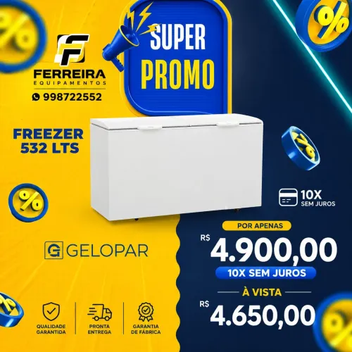 Freezer 532 litros porta dupla gelopar na promoção em 10x sem juros