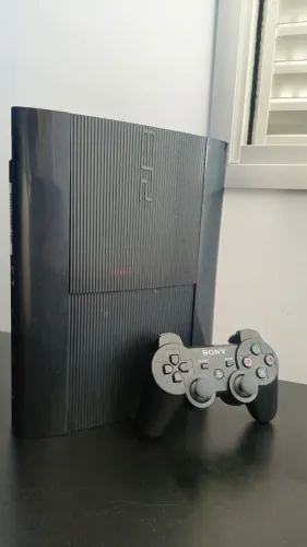 Ps3 super slim desbloqueado 1 controle original, hd trocado de 500gb pra 1tb armazenamento