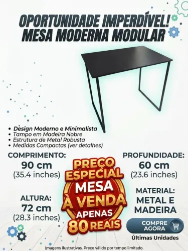 Mesa Escrivaninha Compacta 90x60cm - Apenas R$ 80!