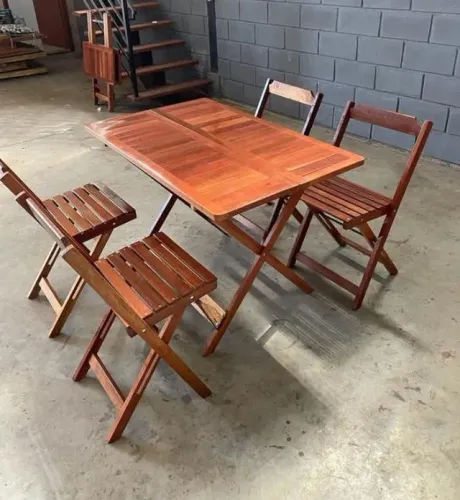 Mesa dobrável com 4 cadeiras 1,20x70 grande madeira maciça nobre para casa,restaurante,pub