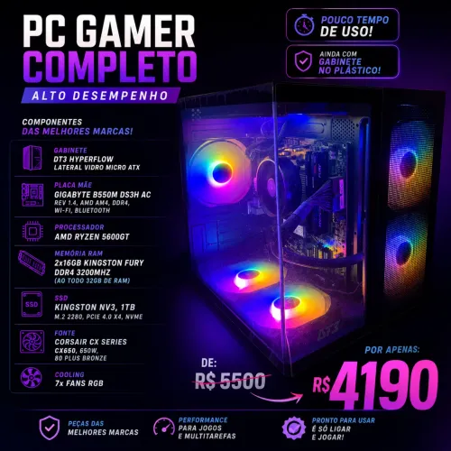 PC GAMER NO PLÁSTICO COM 32GB RAM 1TB SSD
