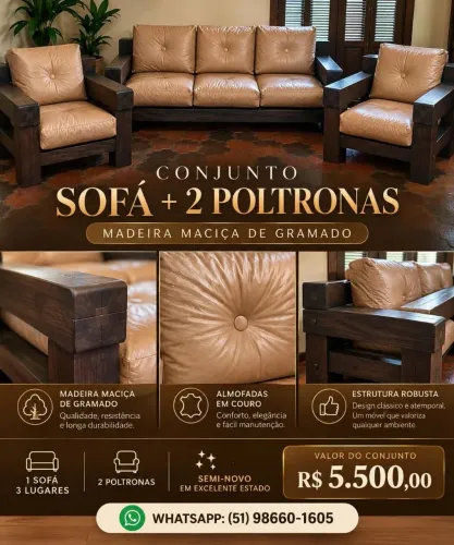Sofa Rustico Madeira Maciça GRAMADO