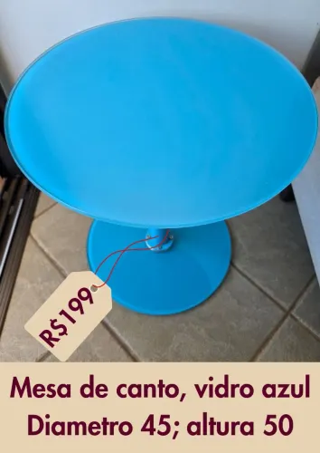 Mesa de canto vidro azul