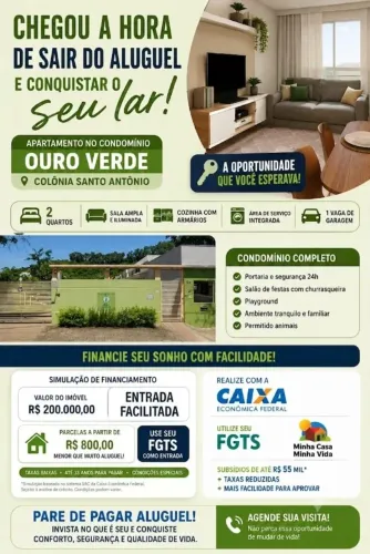 Vendo Apartamento de 2 quartos no Condomínio Ouro Verde na Colônia Santo Antônio