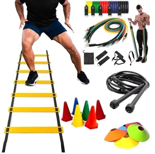 Kit Funcional Completo c/ Escada + 5 Cones + 5 Chapéus + Elásticos 11pçs + Corda z1536