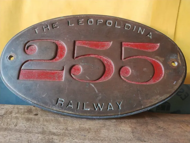 PLACA ORIGINAL "THE LEOPOLDINA RAILWAY" Nº 255 - FERRO FUNDIDO - MEMORABILIA FERROVIÁRIA