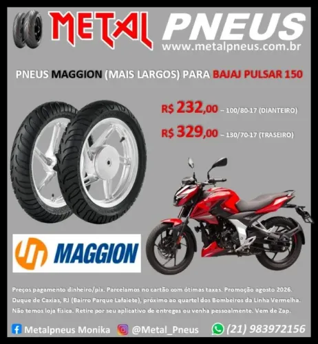Pneu Moto Maggion Bajaj Pulsar 150 (Mais largos) - Novos Com Garantia