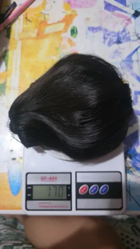 Cabelo humano, castanho escuro, liso, 170 gramas, 62 cm, 2 telas.
