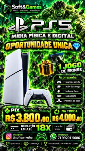 Ps5 slim mídia física 825gb aceito cartão com garantia loja física