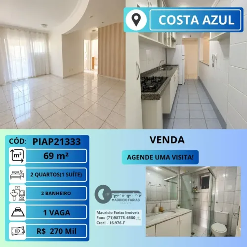 APARTAMENTO 2 QUARTOS(1 SUÍTE) COM 69M² NO COSTA AZUL