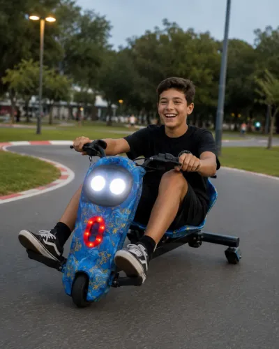 Drift Kart Elétrico Hoverboard Com Assento Luz LED Bateria Recarregável