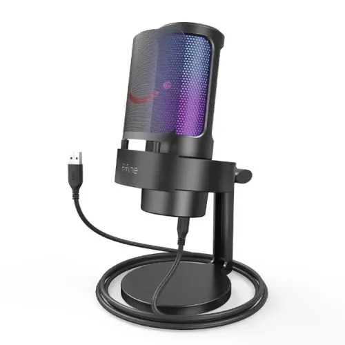 Microfone de Mesa Fifine A8 Ampligame, com Suporte, Condensador, RGB, USB, para Streaming,