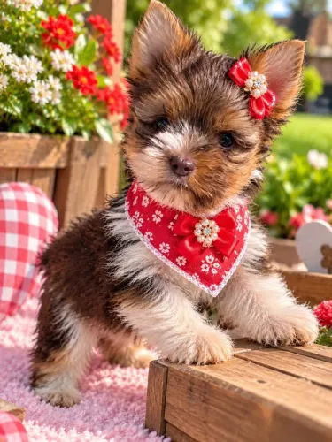 Uma Linda filhote de Yorkshire femea mini merle olho azul