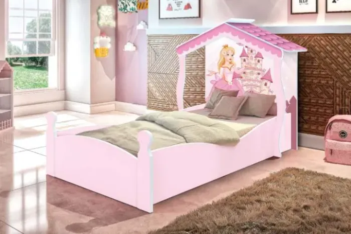 Cama Infantil Casa Princesa Branco.Rosa