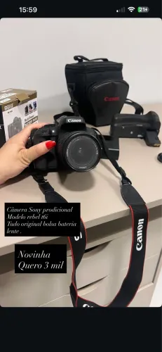 câmera cânon t6i + lente 18-55mm + bag lowepro + filtros protetores de lente