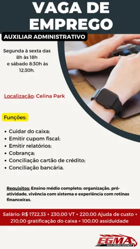 Vaga para caixa - auxiliar adm