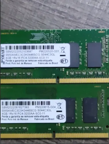 Kit 2x 4GB DDR4 3200MHz Memória RAM Notebook 4GB DDR4 3200MHz SMART 