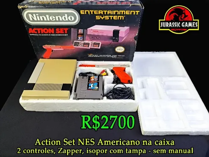 Console NES Americano - Action Set com caixa e isopor - Nintendinho 8 bits