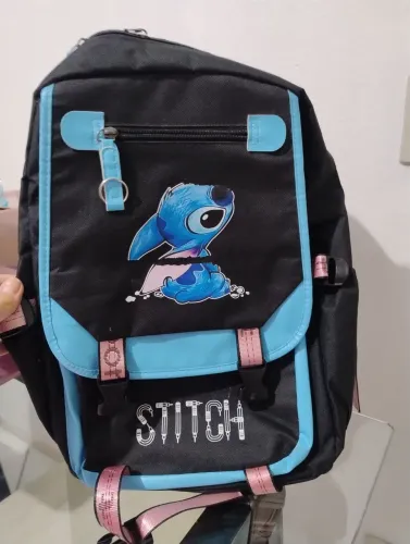 Mochila Escolar Stitch (Preta e Azul) - Usada