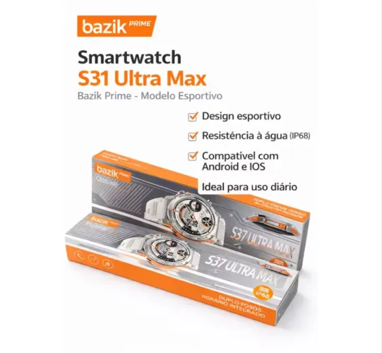 relógio smartwatch esportes bazik prime s37 ultra max 53mm