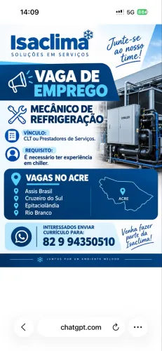 Mecânico de refrigeração no ACRE