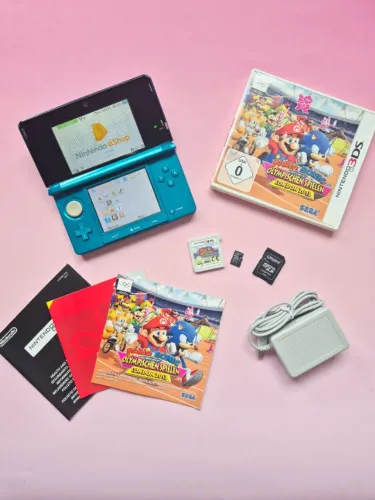 Nintendo 3DS Azul 16GB Cheio de Jogos + Jogo Mário & Sonic