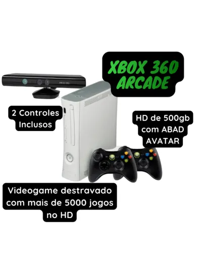 Xbox 360 Arcade Seminovo 100% revisado + HD de 500GB Com Desbloqueio