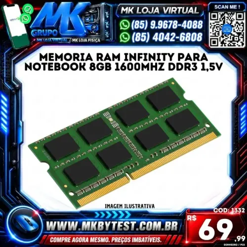 Memoria Ram infinity para Notebook 8GB 1600MHz DDR3 1.5V
