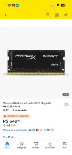 32GB RAM 3200MHZ DDR4 FURY HYPERX (2x16) notebook SODIMM