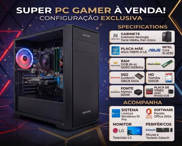 PC Gamer Intel Core i5 + RX550 + Televisão LG