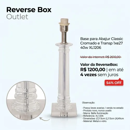 Base para Abajur Classic Cromado e Transparente 1xE27 40W - XL1206