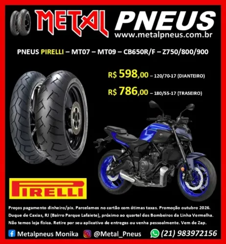 Pneu Moto Pirelli MT07 MT09 CB650F/R Z750/800/900 - Novos Com garantia