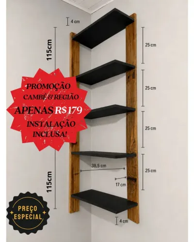  PRATELEIRA DE CANTO 5 NICHOS Decoração Premium Sala Quarto e Escritório 
