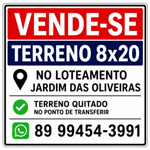 TERRENO NO LOTEAMENTO JARDIM DAS OLIVEIRAS EM PICOS-PI