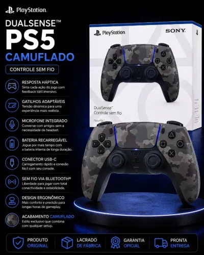 Controle DualSense PS5 Camuflado Original Com Feedback Tátil