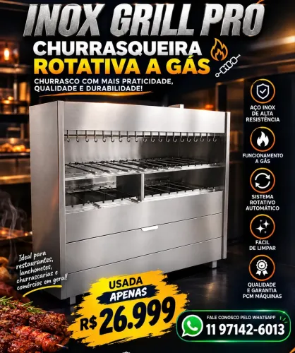 Churrasqueira Rotativa a Gás Inox Grill - Usada